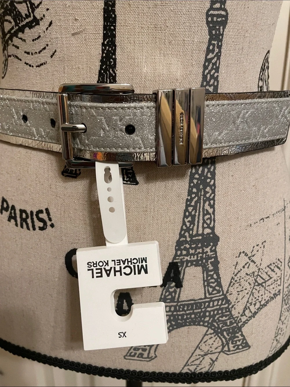 Michael Kors Metallic Silver Leather Logo Belt